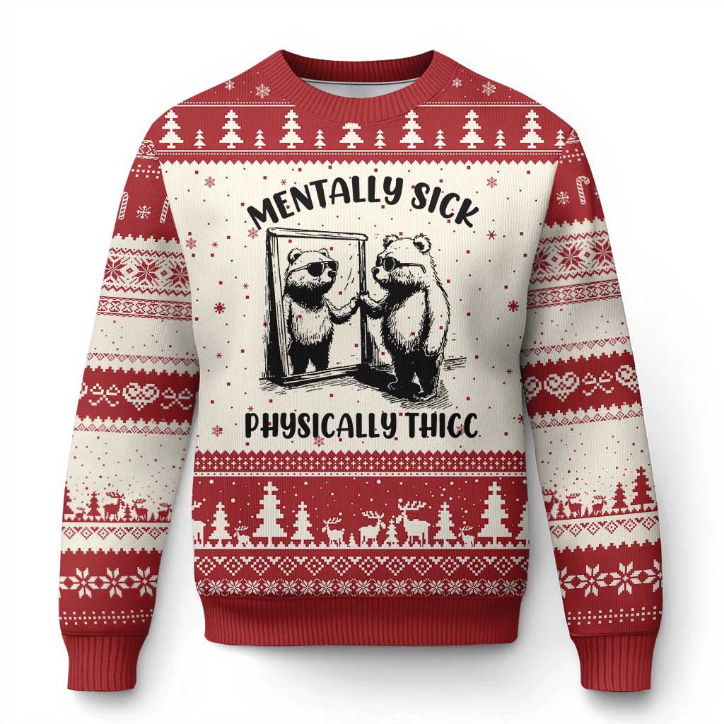 Mentally Sick Physically Thick Ugly Christmas Sweater Retro Vintage Silly Raccoon Weird Meme - Wonder Print Shop