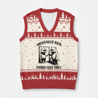 Mentally Sick Physically Thick V-Neck Knit Sweater Vest Retro Vintage Silly Raccoon Weird Meme - Wonder Print Shop