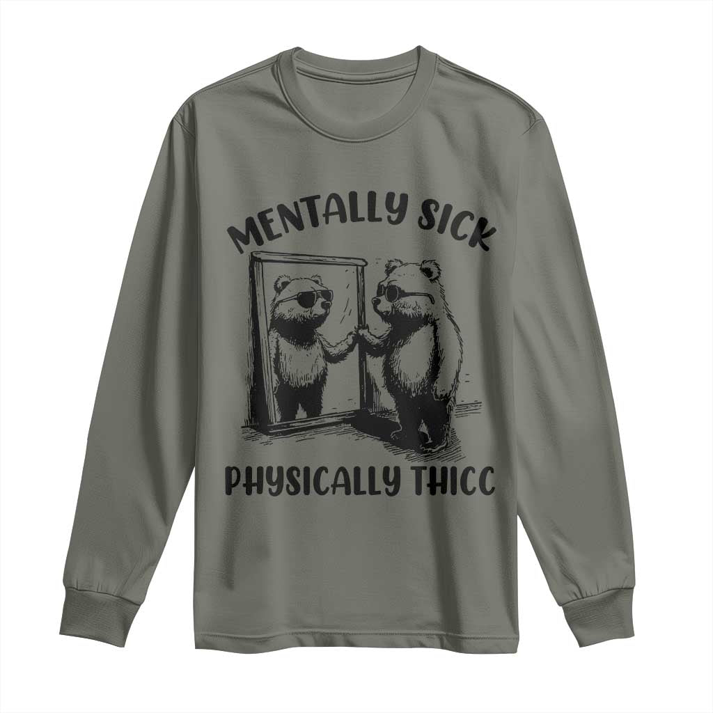 Mentally Sick Physically Thick Long Sleeve Shirt Retro Vintage Silly Raccoon Weird Meme - Wonder Print Shop