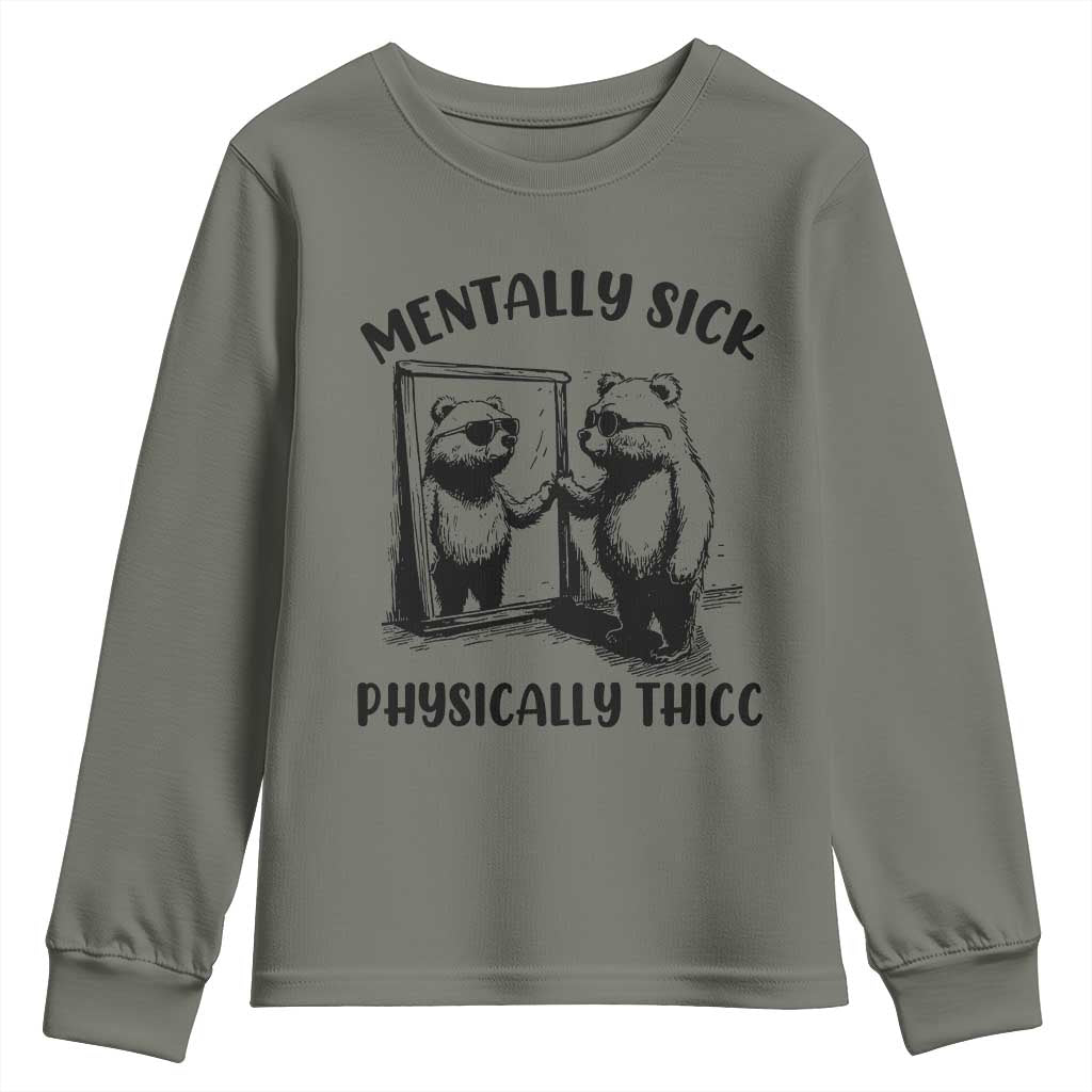 Mentally Sick Physically Thick Youth Sweatshirt Retro Vintage Silly Raccoon Weird Meme - Wonder Print Shop