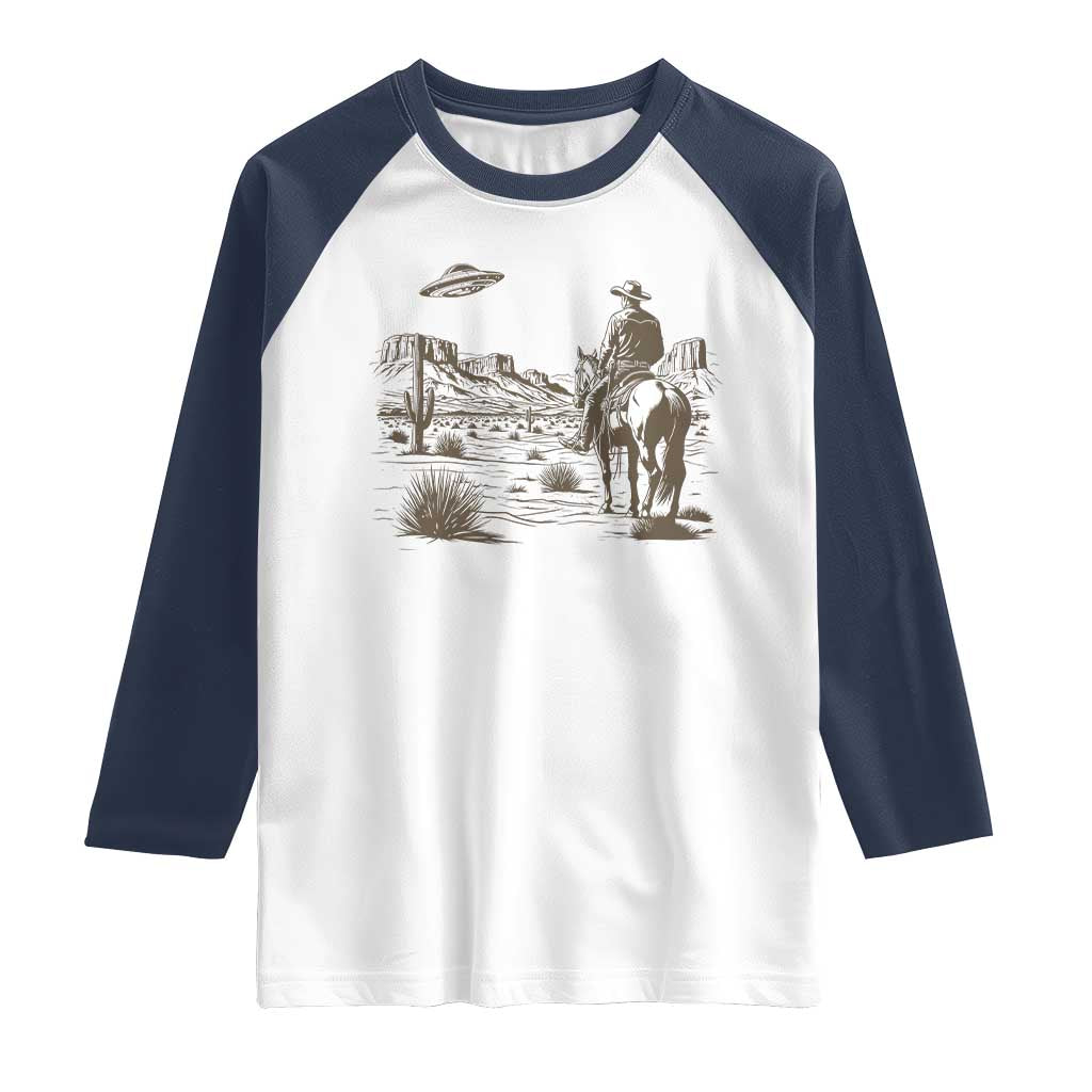 UFO Western Cowboy Raglan Shirt Rodeo Wild West Retro Vintage Graphic