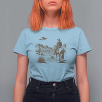 UFO Western Cowboy T Shirt For Women Rodeo Wild West Retro Vintage Graphic