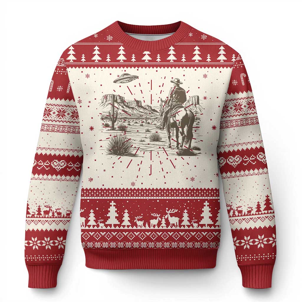 UFO Western Cowboy Knitted Sweatshirt Rodeo Wild West Retro Vintage Graphic