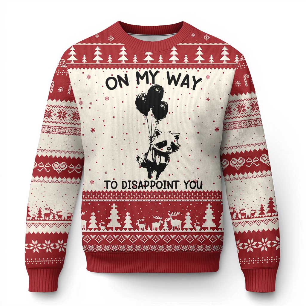 Funny Raccoon 90s Trash Panda Ugly Christmas Sweater On My Way To Disappoint You Mental Health Meme - Wonder Print Shop