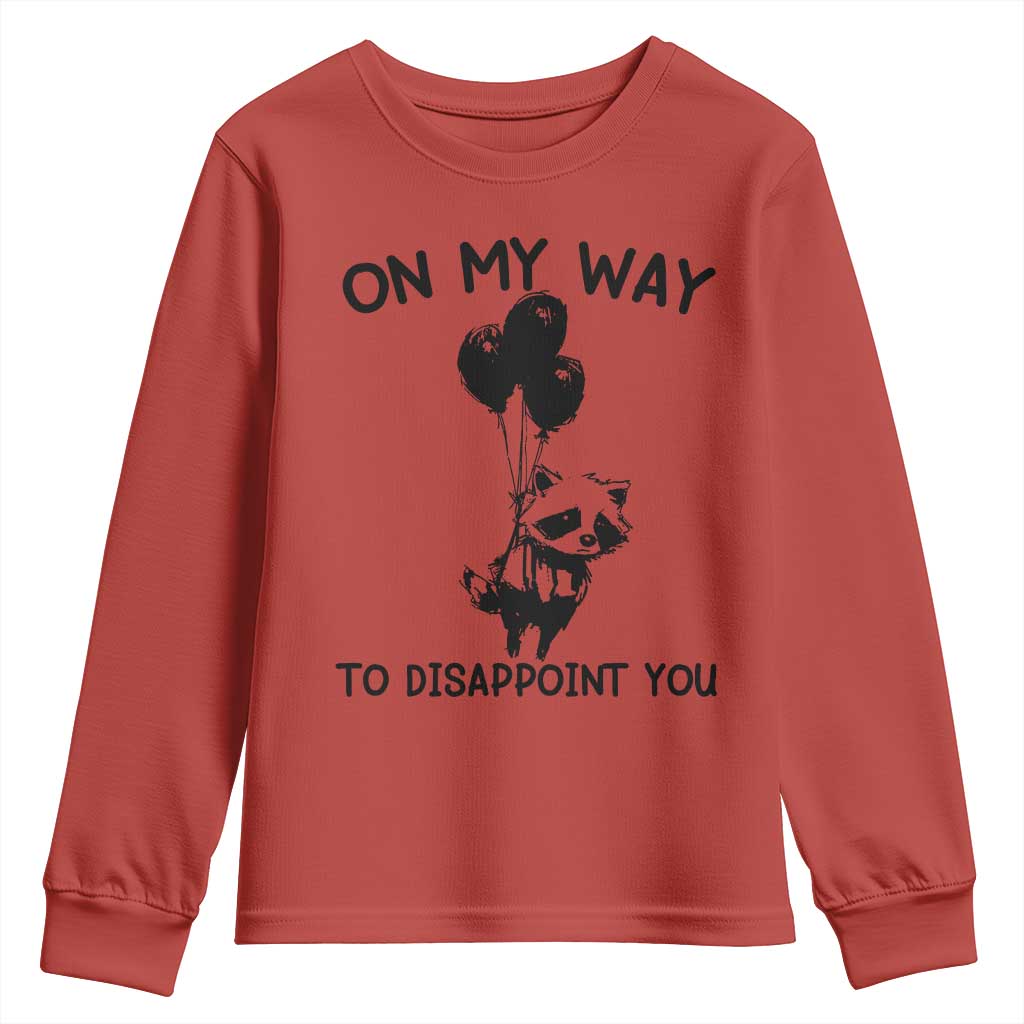 Funny Raccoon 90s Trash Panda Youth Sweatshirt On My Way To Disappoint You Mental Health Meme - Wonder Print Shop