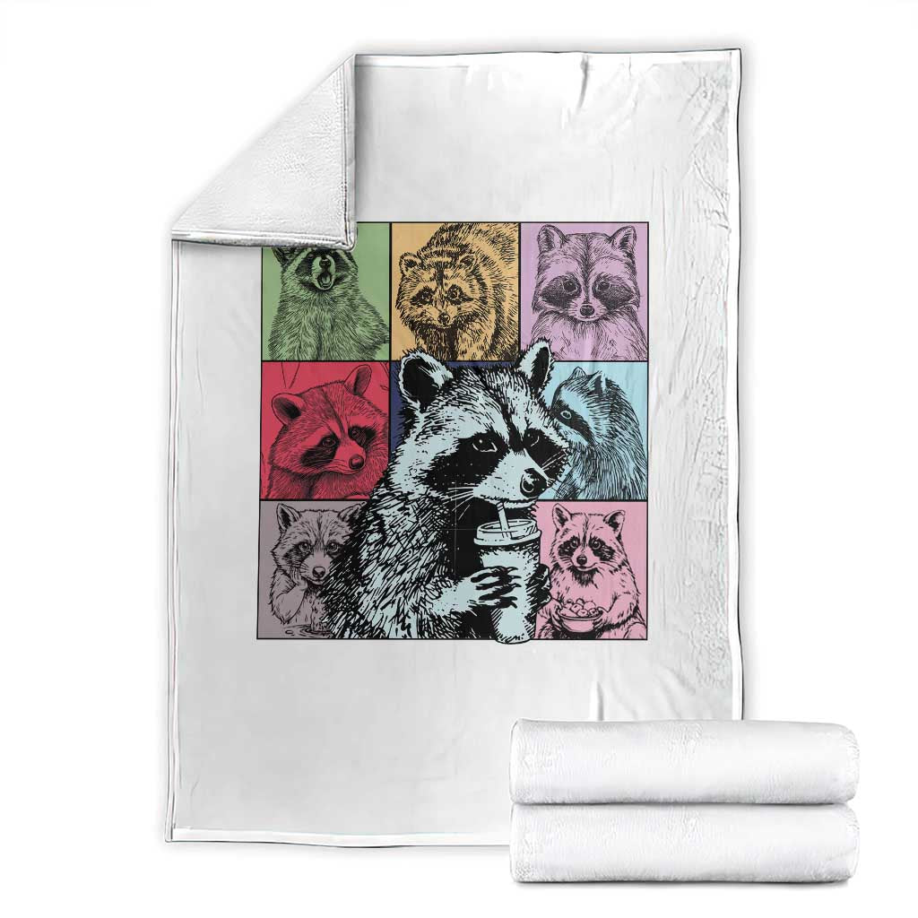 Raccoon Drinking Coffee Graphic Throw Blanket Funny Trash Panda Retro 90s Style - Wonder Print Shop
