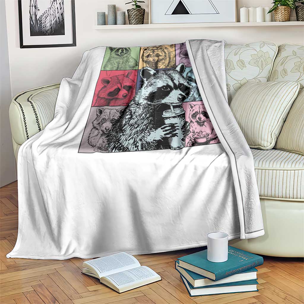 Raccoon Drinking Coffee Graphic Throw Blanket Funny Trash Panda Retro 90s Style - Wonder Print Shop