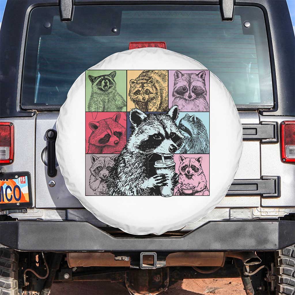 Raccoon Drinking Coffee Graphic Spare Tire Cover Funny Trash Panda Retro 90s Style - Wonder Print Shop