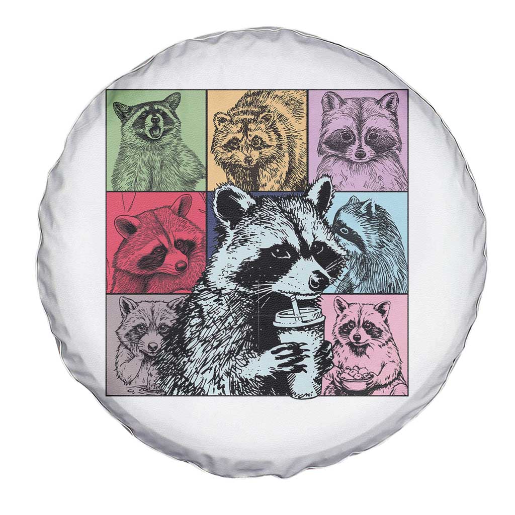 Raccoon Drinking Coffee Graphic Spare Tire Cover Funny Trash Panda Retro 90s Style - Wonder Print Shop