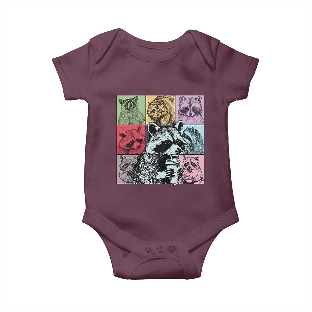 Raccoon Drinking Coffee Graphic Baby Onesie Funny Trash Panda Retro 90s Style - Wonder Print Shop