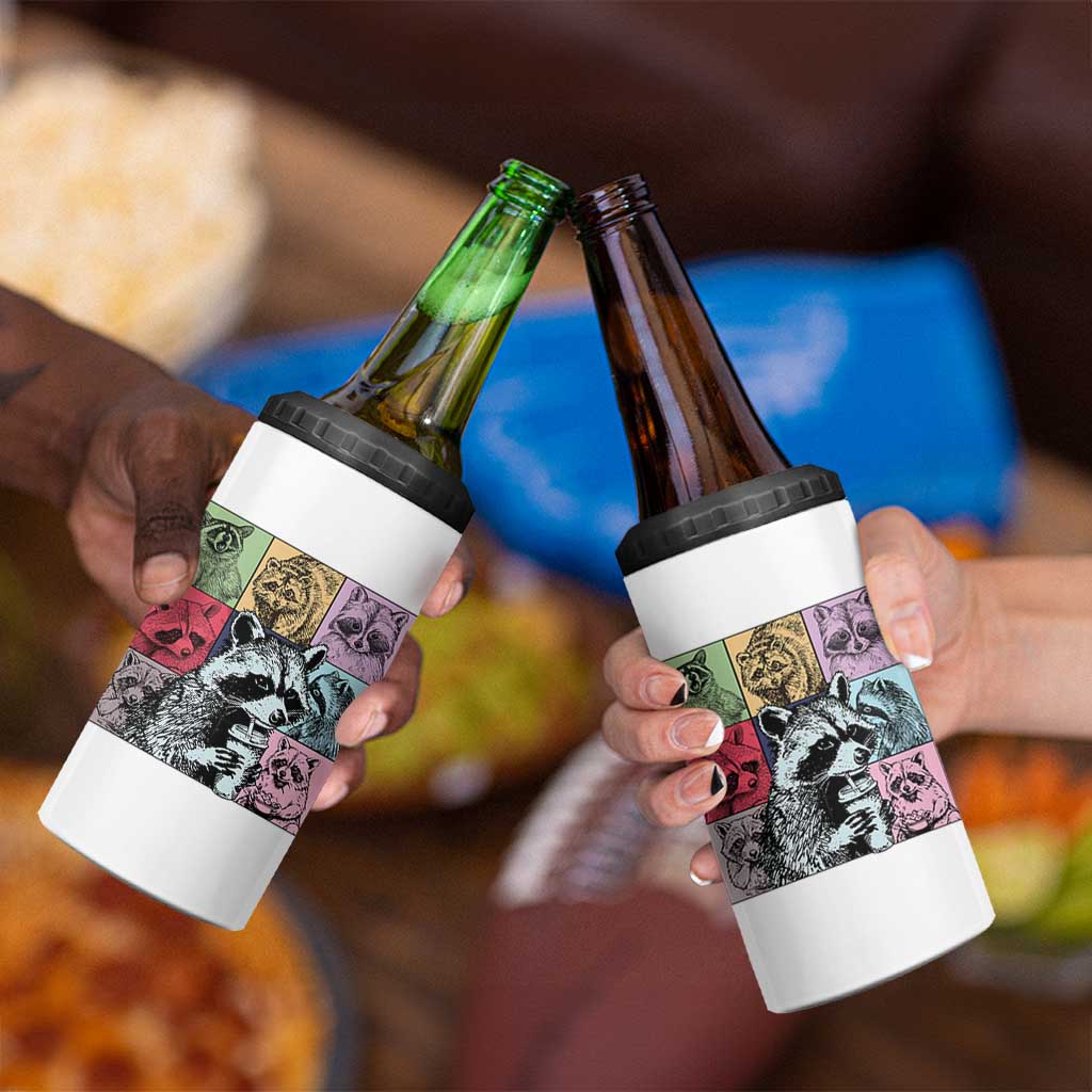 Raccoon Drinking Coffee Graphic 4 in 1 Can Cooler Tumbler Funny Trash Panda Retro 90s Style - Wonder Print Shop