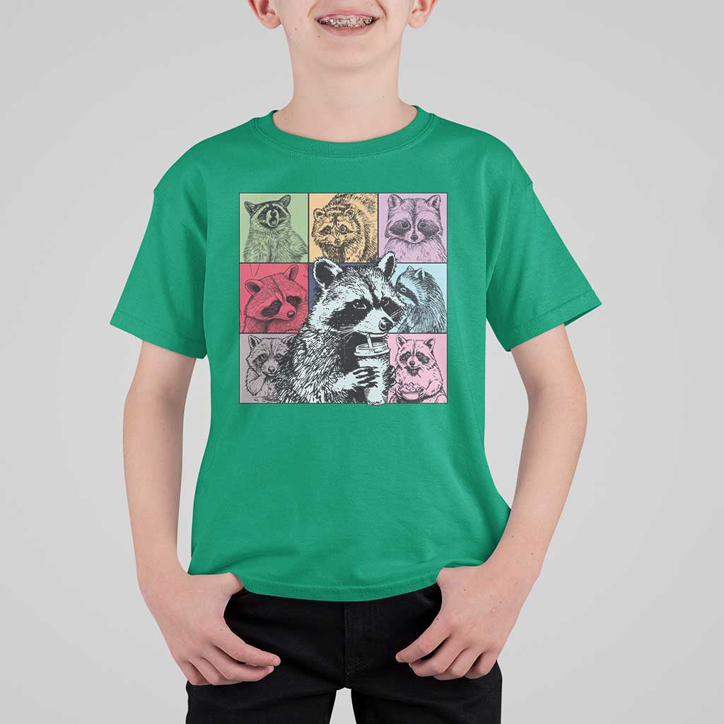 Raccoon Drinking Coffee Graphic T Shirt For Kid Funny Trash Panda Retro 90s Style - Wonder Print Shop