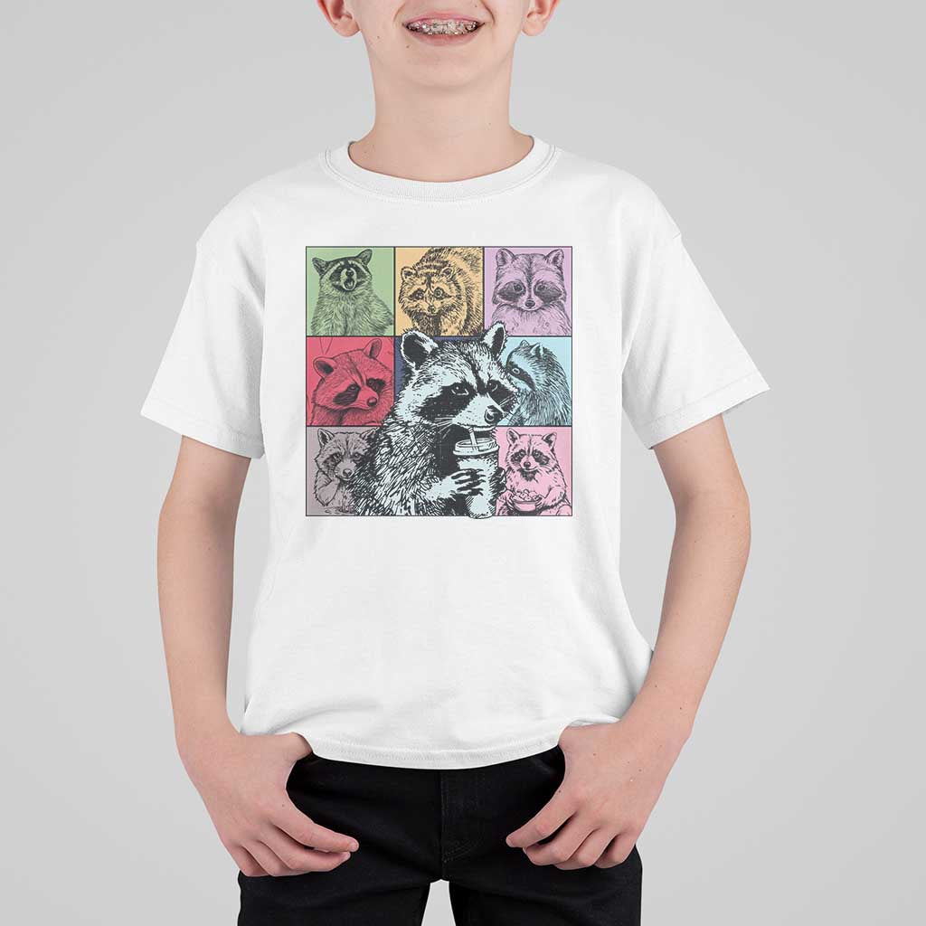 Raccoon Drinking Coffee Graphic T Shirt For Kid Funny Trash Panda Retro 90s Style - Wonder Print Shop