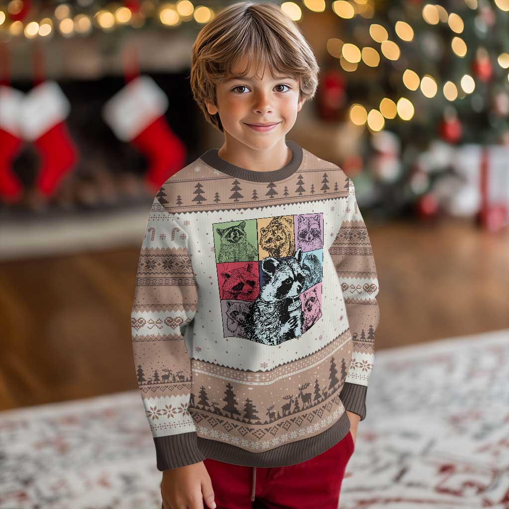 Raccoon Drinking Coffee Graphic Ugly Christmas Sweater Funny Trash Panda Retro 90s Style - Wonder Print Shop
