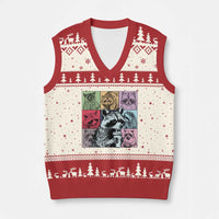 Raccoon Drinking Coffee Graphic V-Neck Knit Sweater Vest Funny Trash Panda Retro 90s Style - Wonder Print Shop
