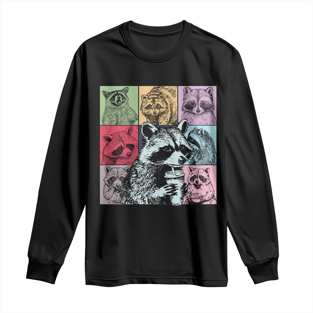 Raccoon Drinking Coffee Graphic Long Sleeve Shirt Funny Trash Panda Retro 90s Style - Wonder Print Shop