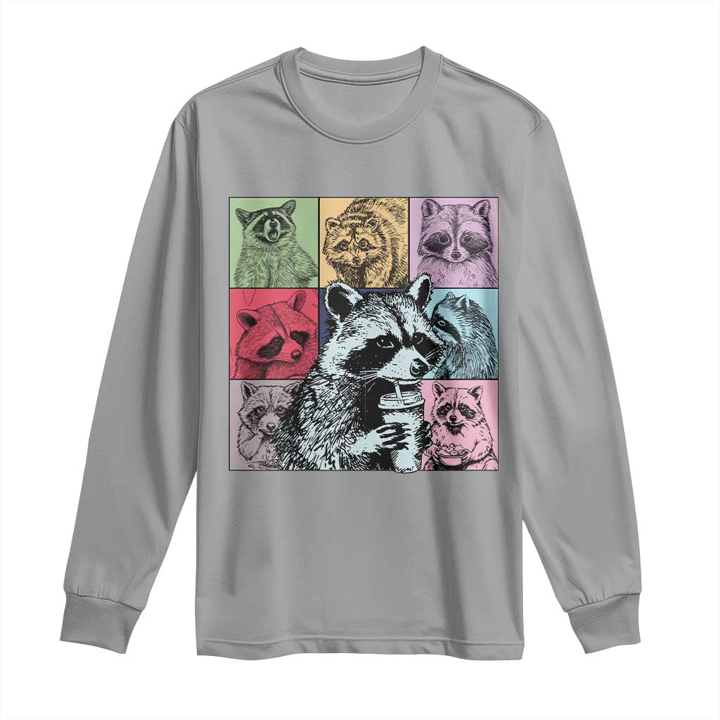 Raccoon Drinking Coffee Graphic Long Sleeve Shirt Funny Trash Panda Retro 90s Style - Wonder Print Shop