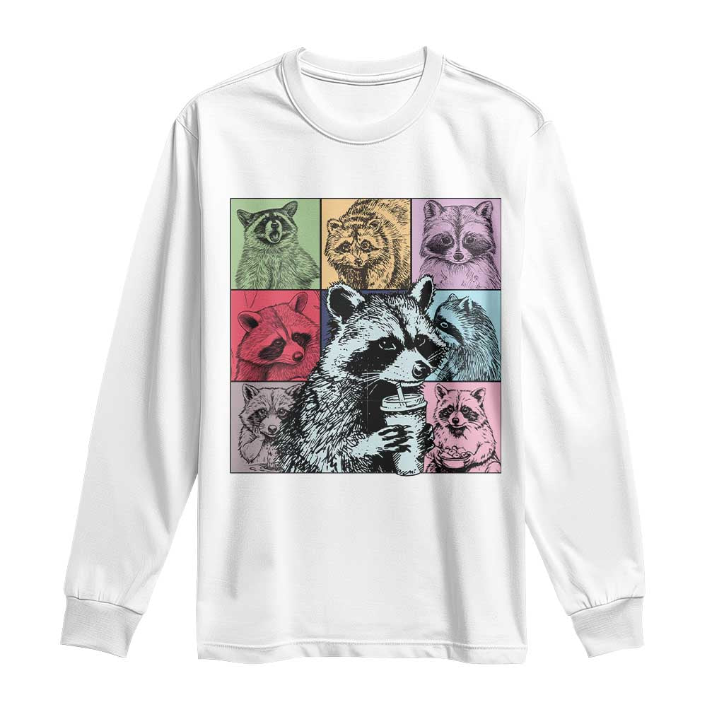 Raccoon Drinking Coffee Graphic Long Sleeve Shirt Funny Trash Panda Retro 90s Style - Wonder Print Shop