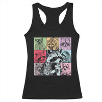 Raccoon Drinking Coffee Graphic Racerback Tank Top Funny Trash Panda Retro 90s Style - Wonder Print Shop