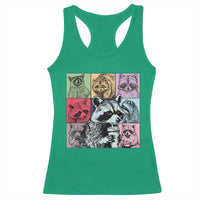 Raccoon Drinking Coffee Graphic Racerback Tank Top Funny Trash Panda Retro 90s Style - Wonder Print Shop
