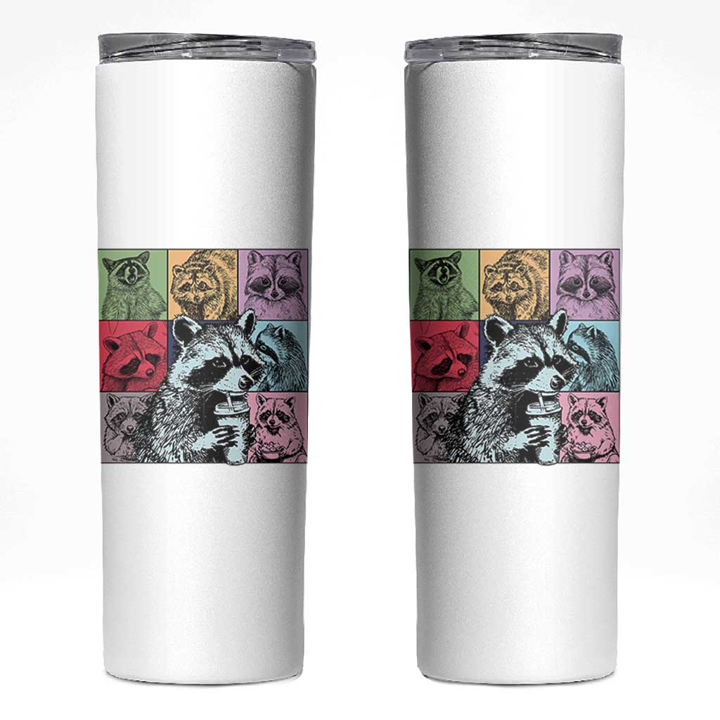 Raccoon Drinking Coffee Graphic Skinny Tumbler Funny Trash Panda Retro 90s Style - Wonder Print Shop