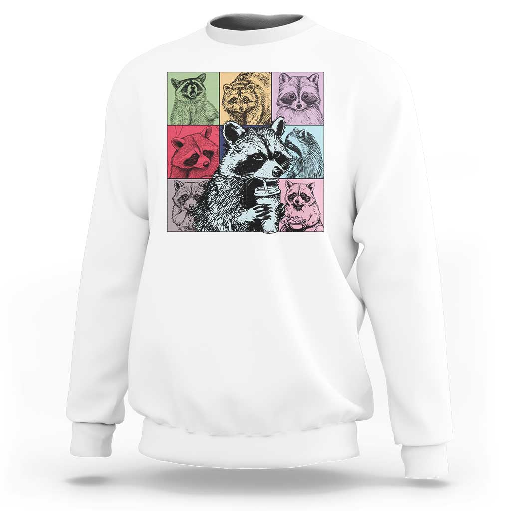 Raccoon Drinking Coffee Graphic Sweatshirt Funny Trash Panda Retro 90s Style - Wonder Print Shop