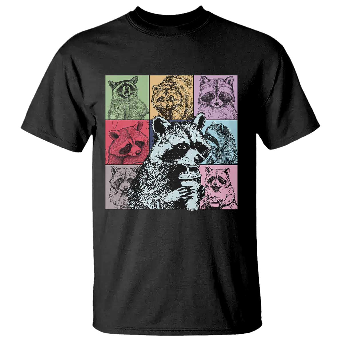 Raccoon Drinking Coffee Graphic T Shirt Funny Trash Panda Retro 90s Style - Wonder Print Shop