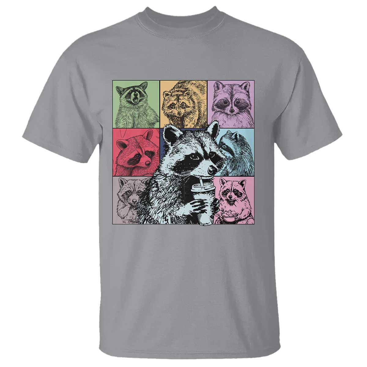 Raccoon Drinking Coffee Graphic T Shirt Funny Trash Panda Retro 90s Style - Wonder Print Shop