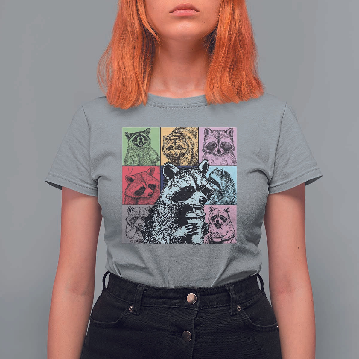 Raccoon Drinking Coffee Graphic T Shirt For Women Funny Trash Panda Retro 90s Style - Wonder Print Shop