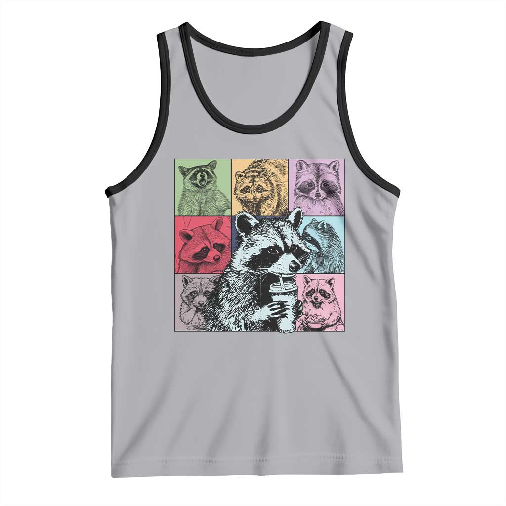 Raccoon Drinking Coffee Graphic Tank Top Funny Trash Panda Retro 90s Style - Wonder Print Shop