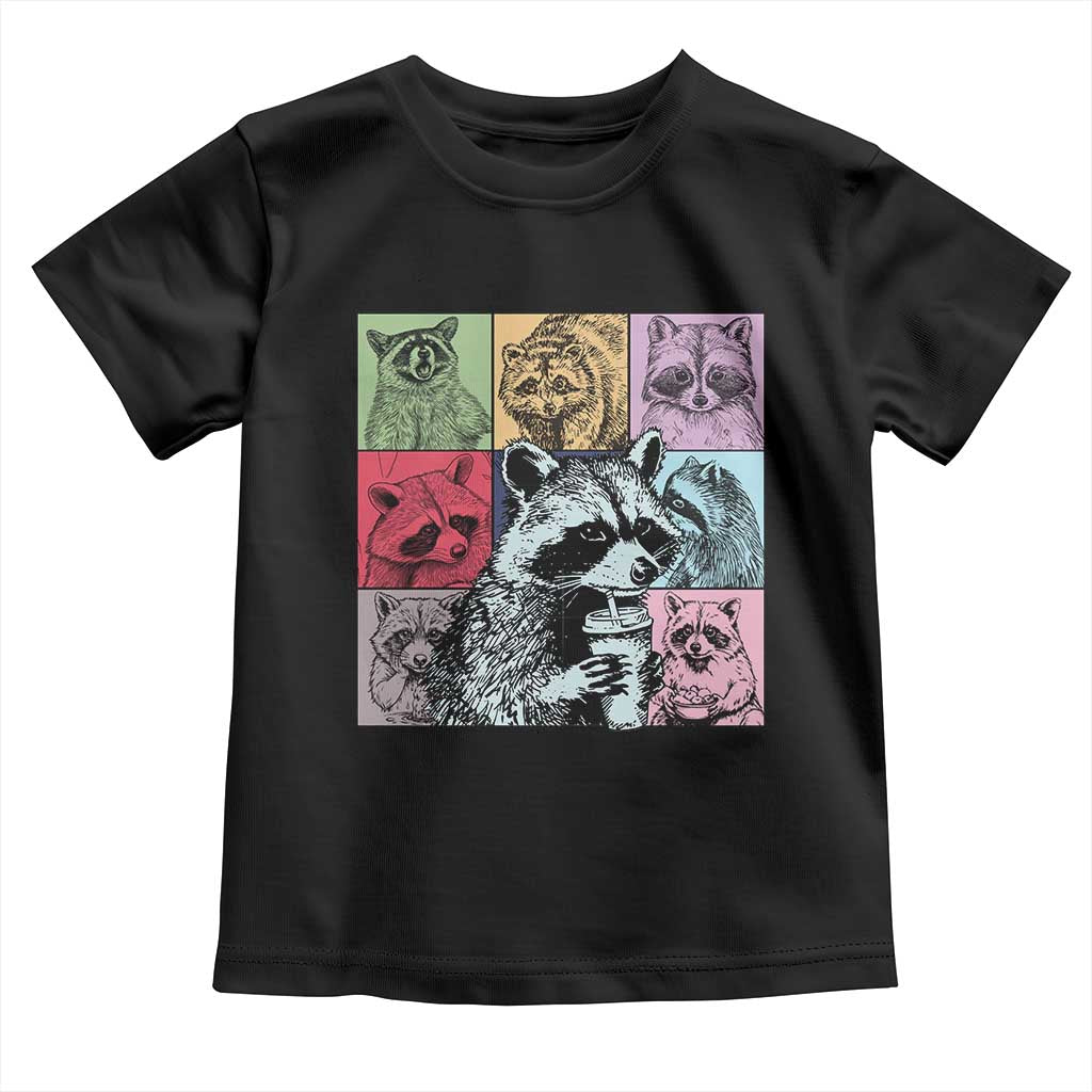Raccoon Drinking Coffee Graphic Toddler T Shirt Funny Trash Panda Retro 90s Style - Wonder Print Shop
