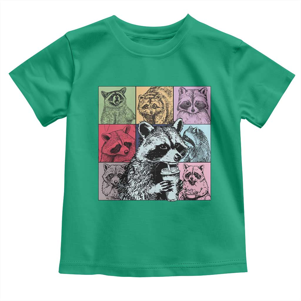 Raccoon Drinking Coffee Graphic Toddler T Shirt Funny Trash Panda Retro 90s Style - Wonder Print Shop