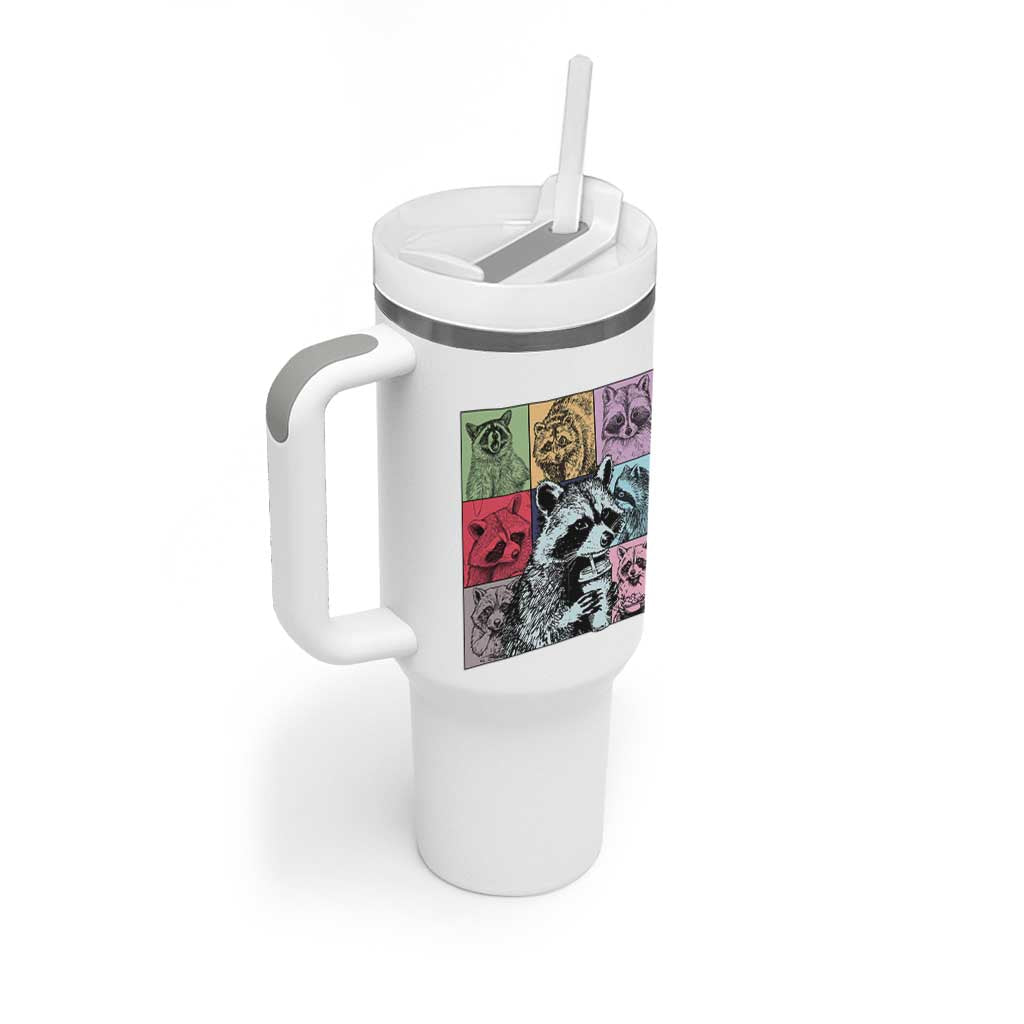 Raccoon Drinking Coffee Graphic Tumbler With Handle Funny Trash Panda Retro 90s Style - Wonder Print Shop