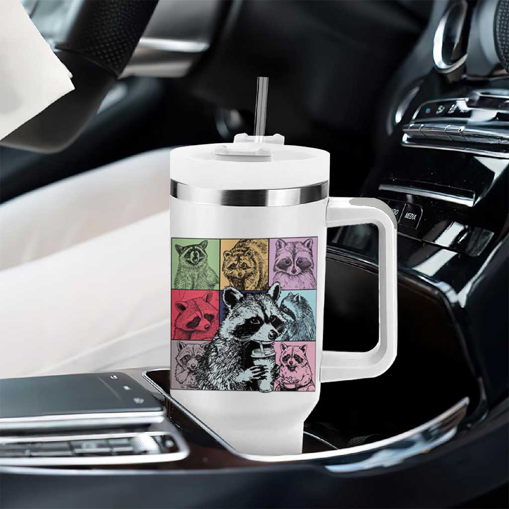 Raccoon Drinking Coffee Graphic Tumbler With Handle Funny Trash Panda Retro 90s Style - Wonder Print Shop