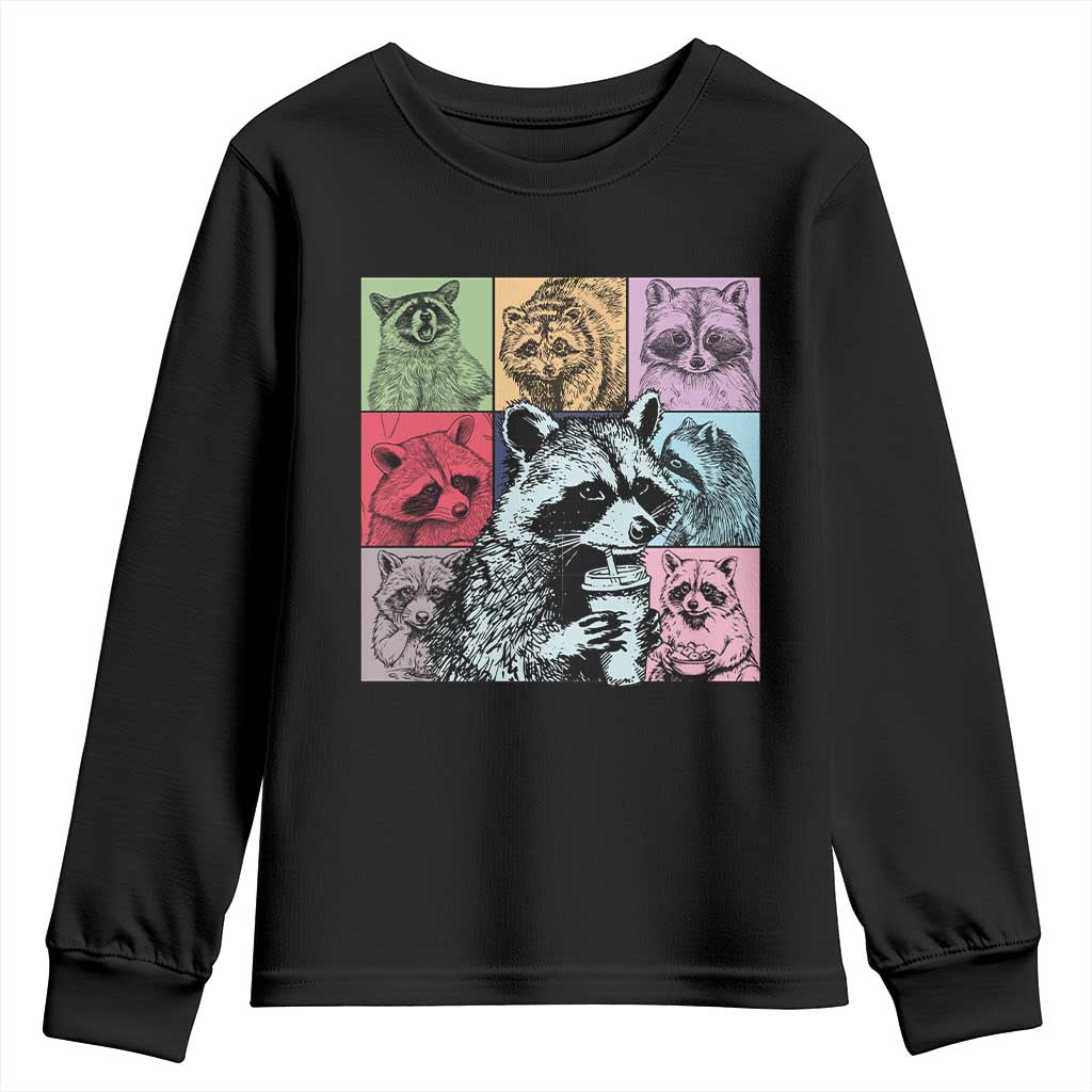 Raccoon Drinking Coffee Graphic Youth Sweatshirt Funny Trash Panda Retro 90s Style - Wonder Print Shop
