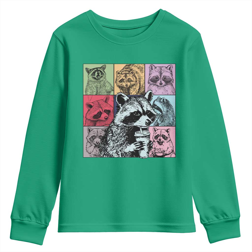 Raccoon Drinking Coffee Graphic Youth Sweatshirt Funny Trash Panda Retro 90s Style - Wonder Print Shop