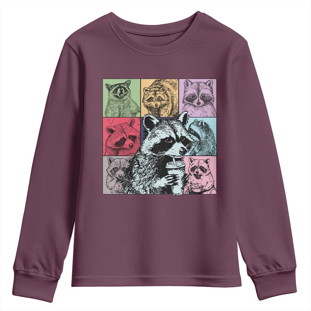 Raccoon Drinking Coffee Graphic Youth Sweatshirt Funny Trash Panda Retro 90s Style - Wonder Print Shop