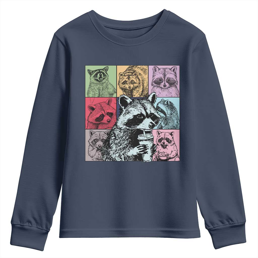 Raccoon Drinking Coffee Graphic Youth Sweatshirt Funny Trash Panda Retro 90s Style - Wonder Print Shop