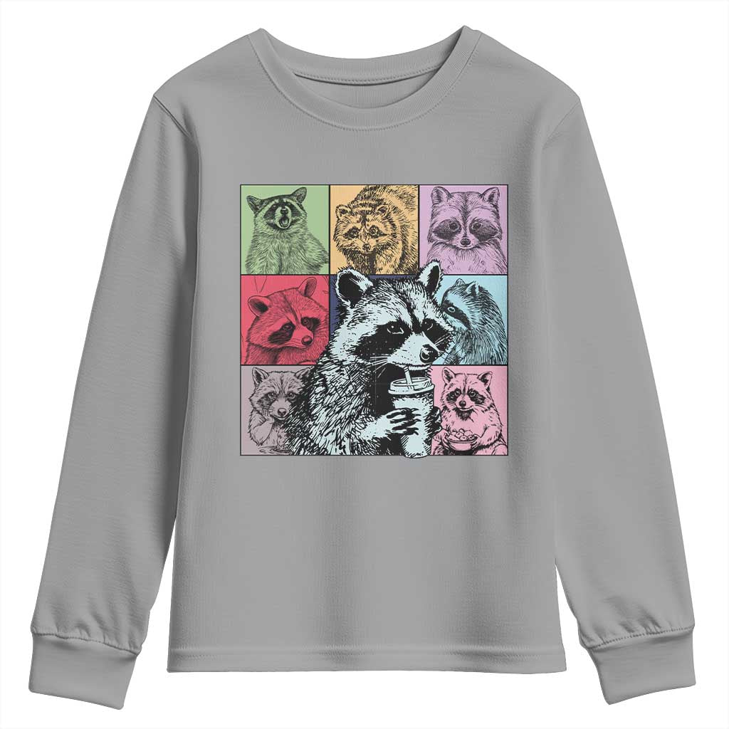 Raccoon Drinking Coffee Graphic Youth Sweatshirt Funny Trash Panda Retro 90s Style - Wonder Print Shop