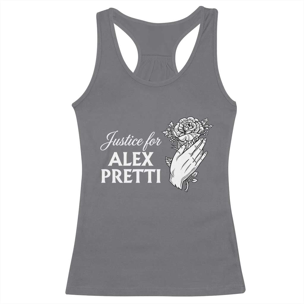Justice for Alex Pretti Floral Memorial Racerback Tank Top Minneapolis Jan 24 2026 Tribute