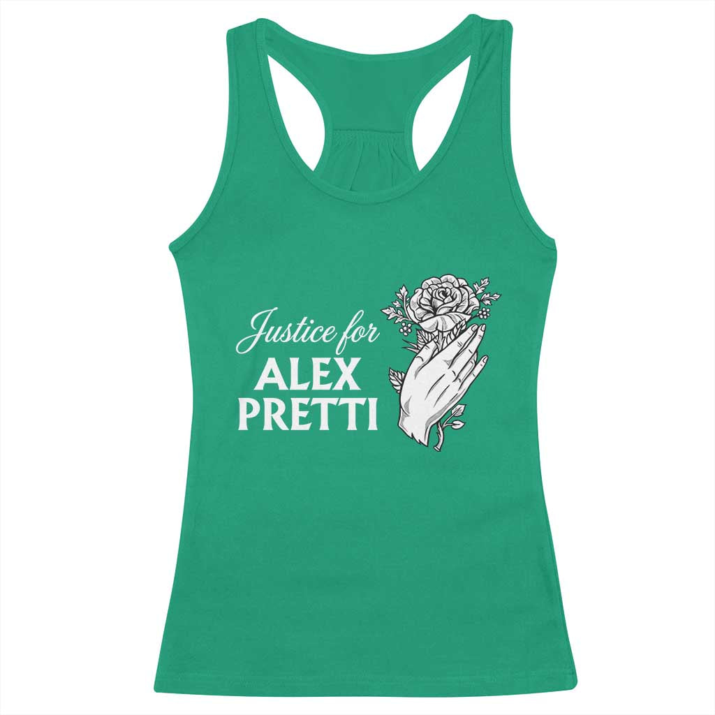 Justice for Alex Pretti Floral Memorial Racerback Tank Top Minneapolis Jan 24 2026 Tribute