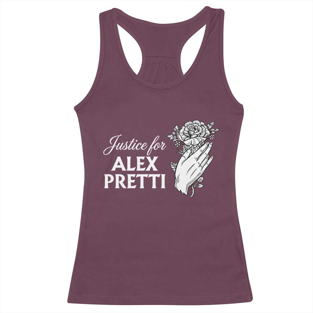 Justice for Alex Pretti Floral Memorial Racerback Tank Top Minneapolis Jan 24 2026 Tribute
