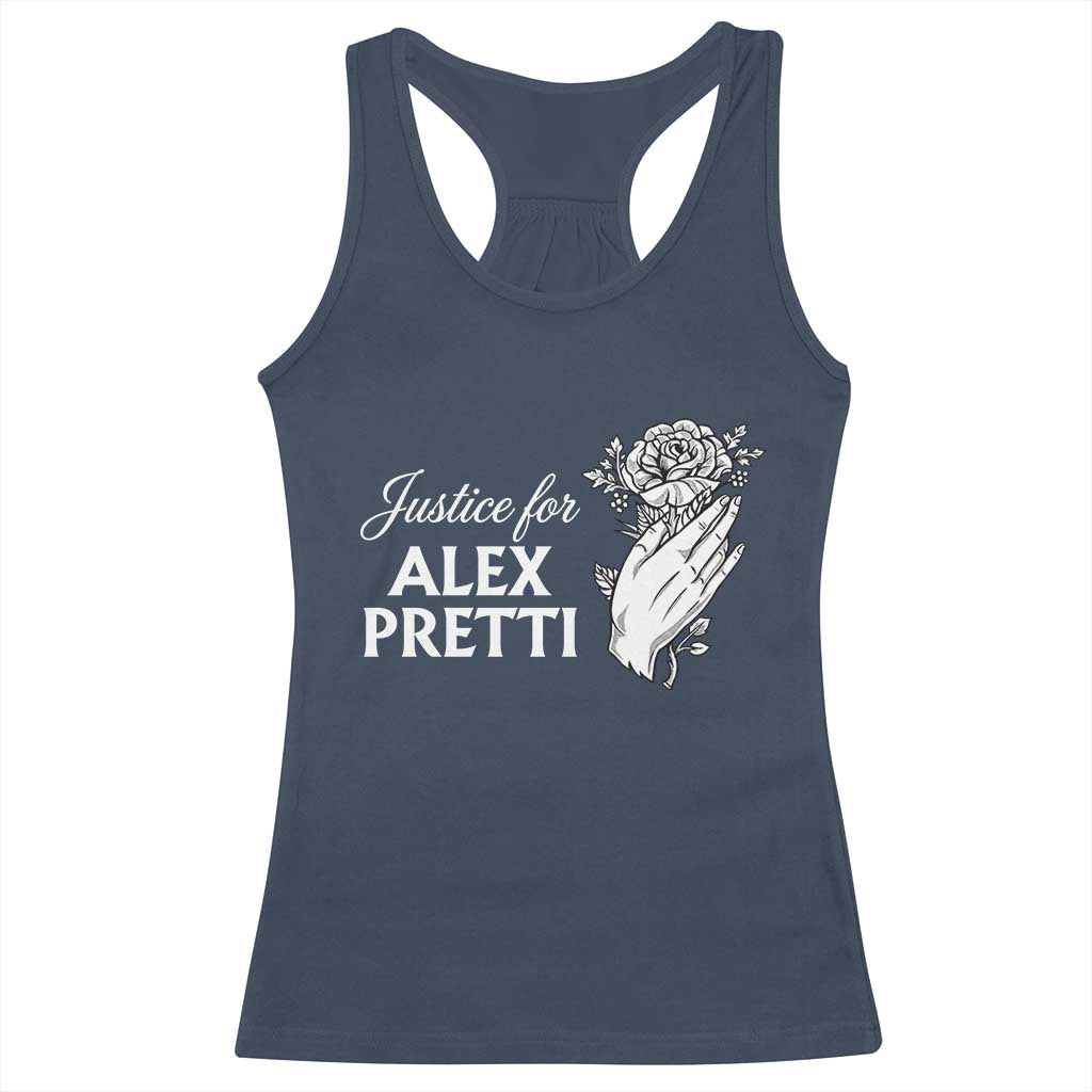 Justice for Alex Pretti Floral Memorial Racerback Tank Top Minneapolis Jan 24 2026 Tribute