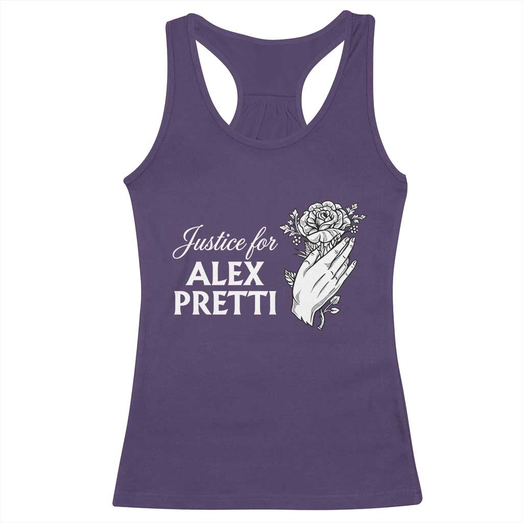 Justice for Alex Pretti Floral Memorial Racerback Tank Top Minneapolis Jan 24 2026 Tribute