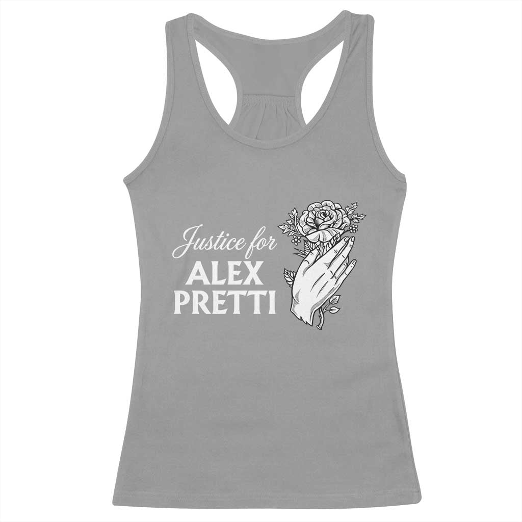 Justice for Alex Pretti Floral Memorial Racerback Tank Top Minneapolis Jan 24 2026 Tribute