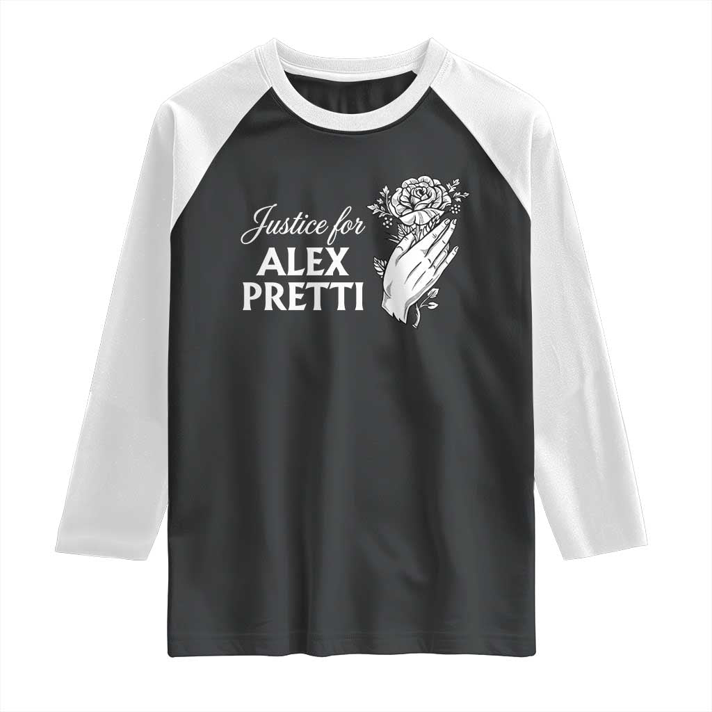 Justice for Alex Pretti Floral Memorial Raglan Shirt Minneapolis Jan 24 2026 Tribute
