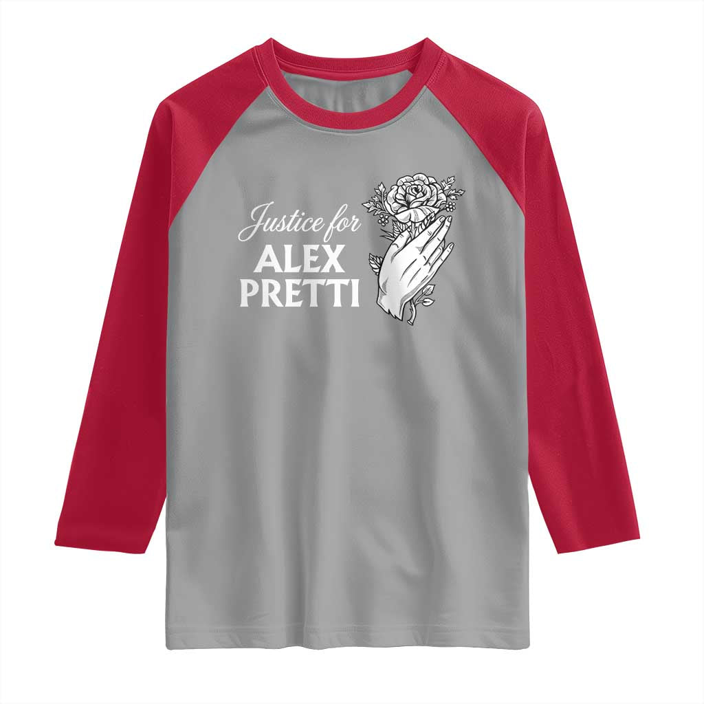 Justice for Alex Pretti Floral Memorial Raglan Shirt Minneapolis Jan 24 2026 Tribute