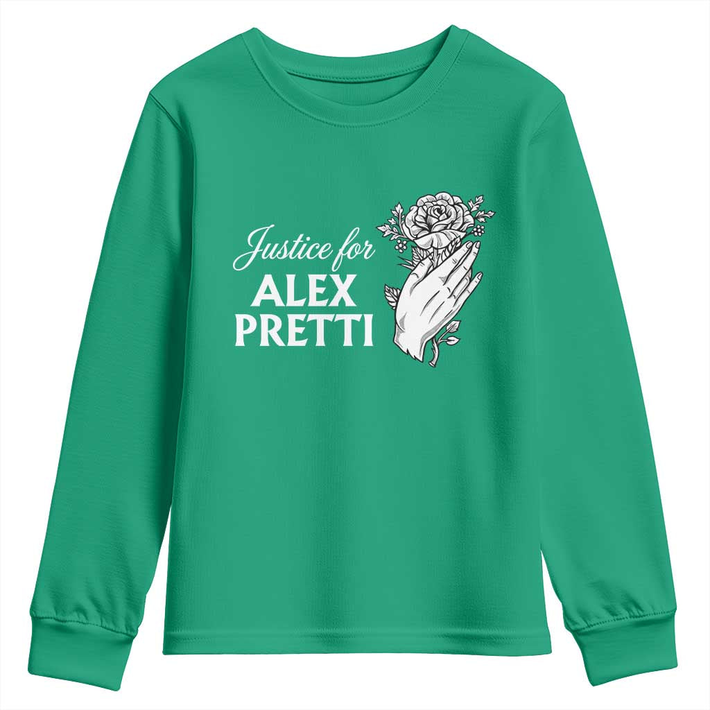 Justice for Alex Pretti Floral Memorial Youth Sweatshirt Minneapolis Jan 24 2026 Tribute