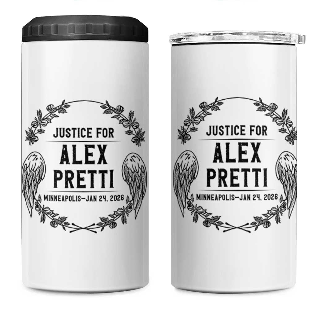 Justice for Alex Pretti 4 in 1 Can Cooler Tumbler Minneapolis January 24 2026 Tribute Memorial Wreath