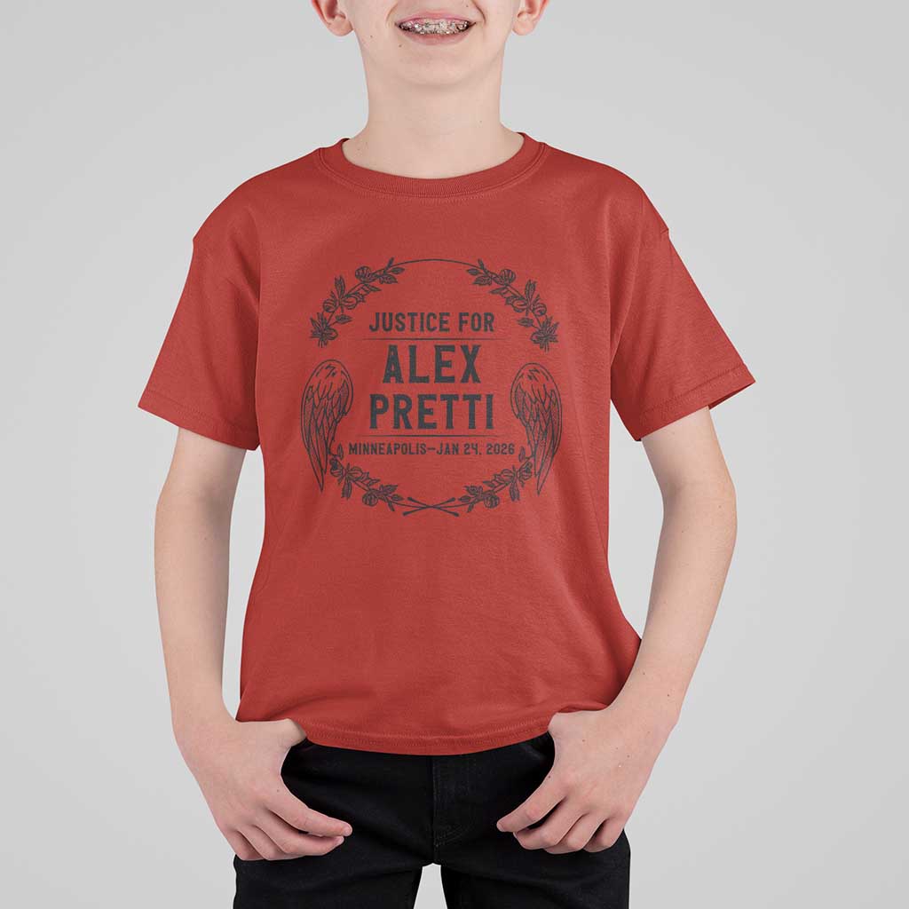 Justice for Alex Pretti T Shirt For Kid Minneapolis January 24 2026 Tribute Memorial Wreath